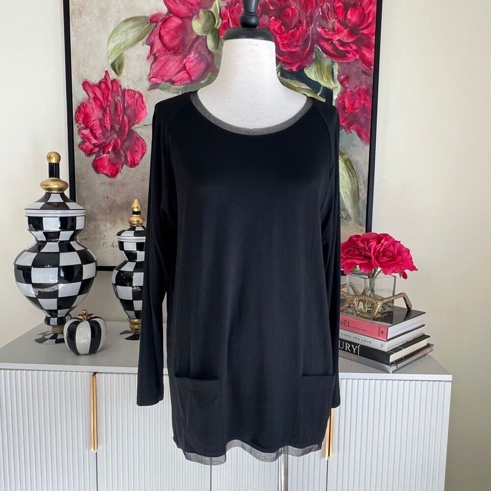 Violet Ruby Women's Crew Neck Raglan Long Sleeve Tunic T-Shirt Black Large NWT